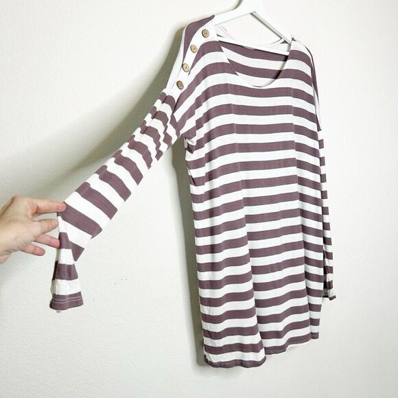 Mon Ami USA Brown and Cream Striped Button Shoulder Tunic Top L - Picture 6 of 10